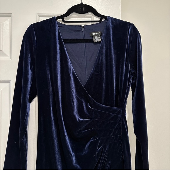 DKNY Long Sleeve Velvet Dress, Navy Blue - Picture 3 of 6